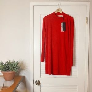 NWT! Halston Heritage 100% Cashmere Open Back Red Sweater Mini Dress